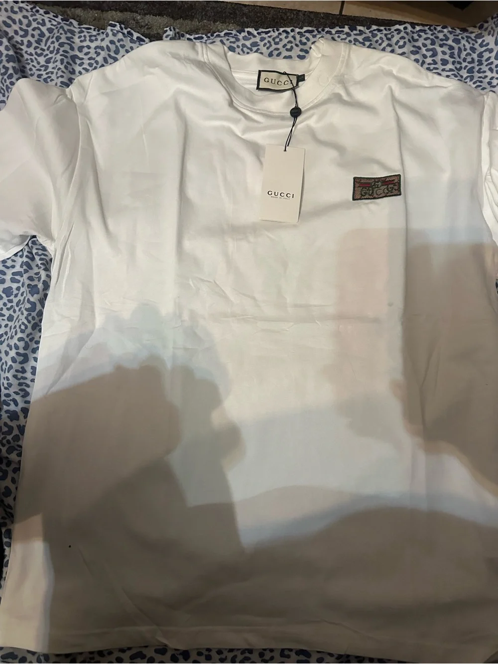 Gucci White Short Sleeve Crewneck T-Shirt with Logo Patch